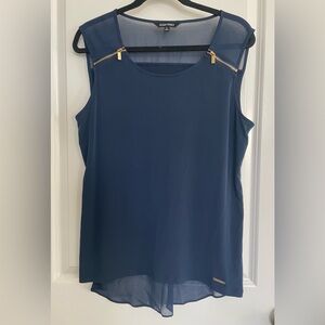 Ellen Tracy Blouse Womens Size L Maternity Zipper Lightweight Flowy Blue